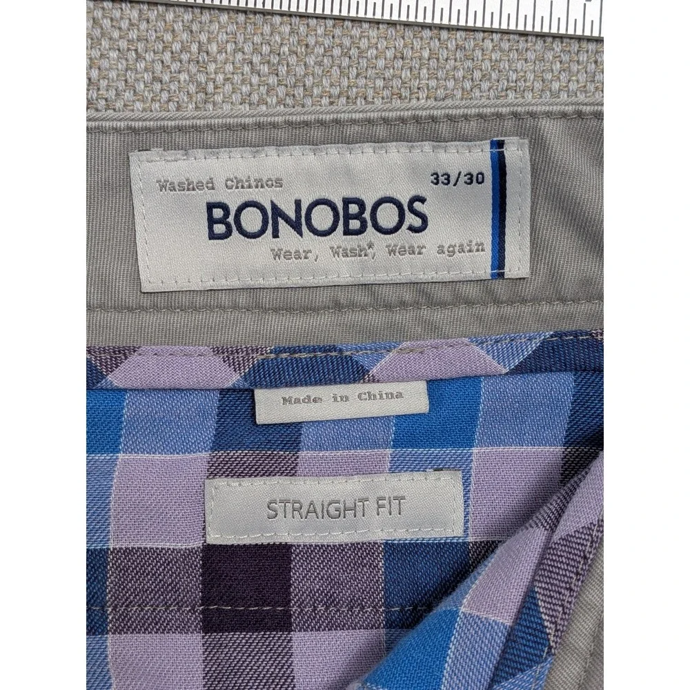 BONOBOS Men's Washed Chinos Pants 33x30 Grey Straight Fit Cotton Office Preppy